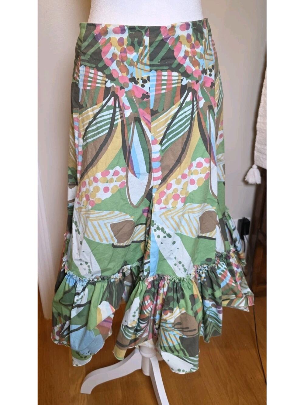 Anthropologie Fei Harlequin Boho Carnival Mod Floral Ruffle Hem Flounce Skirt 4